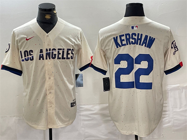 Men's Los Angeles Dodgers #22 Clayton Kershaw Cream Stitched Baseball Jersey Men's Los Angeles Dodgers #22 Clayton Kershaw Cream Stitched Baseball Jersey